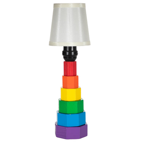 One-of-Kind Colorful Wood Block Accent Lamp with New Fabric Lampshade