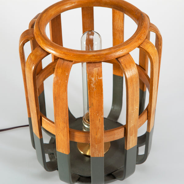 Unique Open Wood Sculpture Lamp with Filament Lightbulb