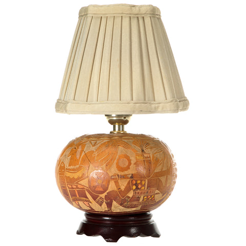 Small Accent Lamp Up-cycled from Vintage Carved Gourd