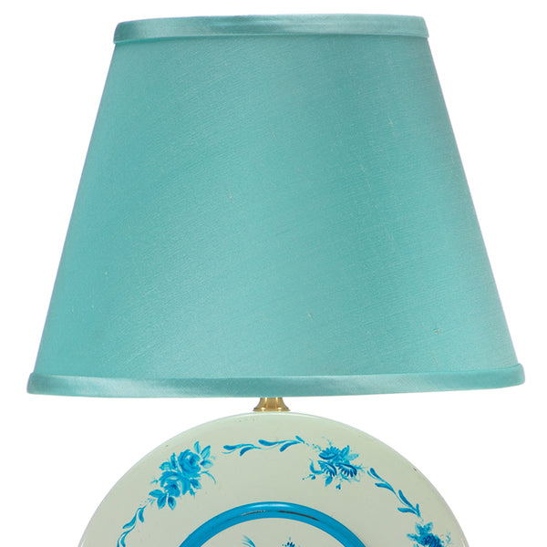One-of-a-Kind Vintage Blue White Tin Lamp with New Fabric Lampshade
