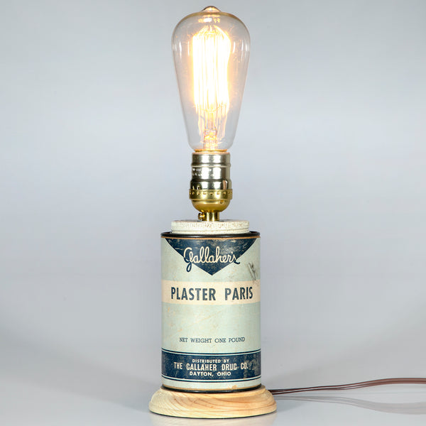 Vintage Art Supply Tin Lamp with New Filament Light Bulb