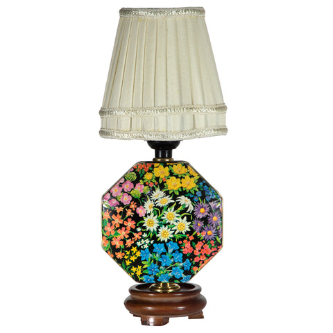 Vintage Small Floral Tin Up-cycled Lamp with New Lamp Shade