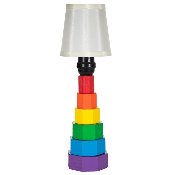 One-of-Kind Colorful Wood Block Accent Lamp with New Fabric Lampshade