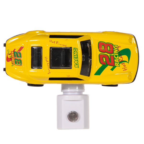 Yellow Racecar Night Light - LED Plug In Nightlight Handcrafted from Toy Race Car