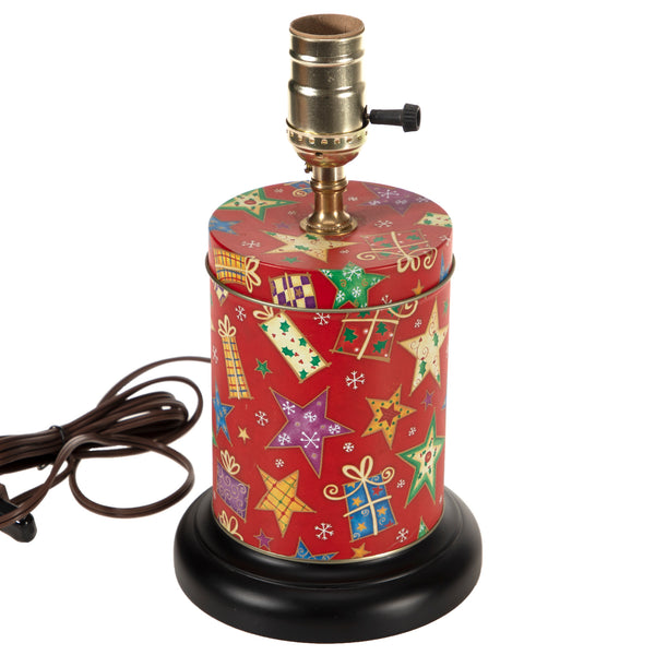 Vintage Colorful Stars on Red Metal Tin Up-cycled Lamp