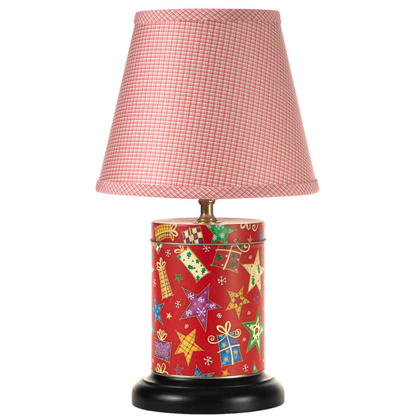 Vintage Colorful Stars on Red Metal Tin Up-cycled Lamp