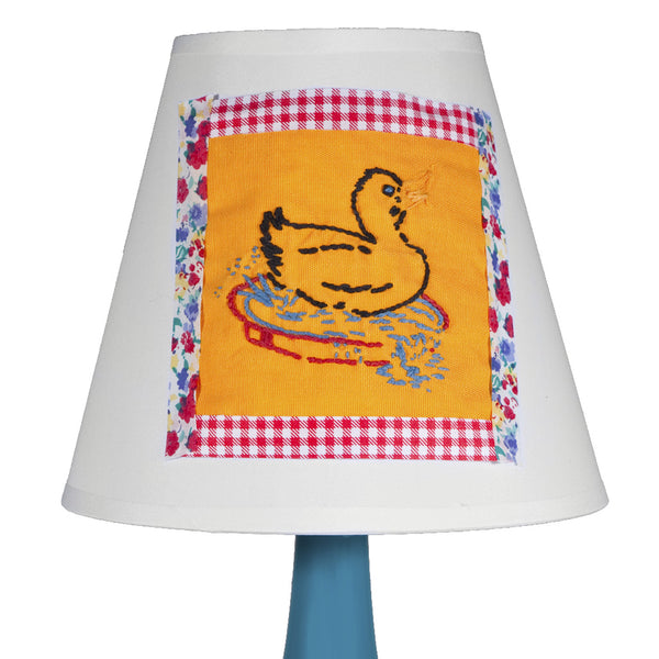 Small Blue Kids Lamp with Vintage Fabric Shade