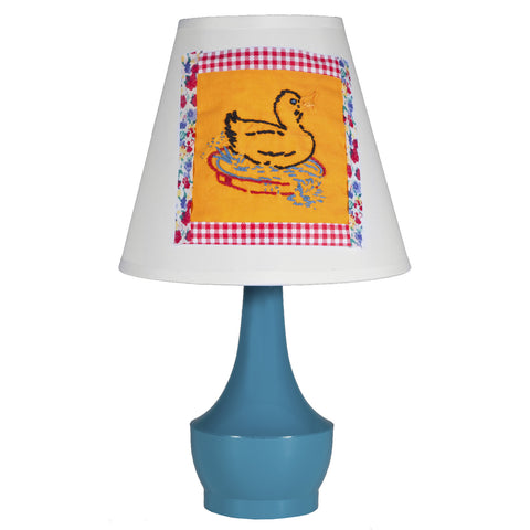 Small Blue Kids Lamp with Vintage Fabric Shade
