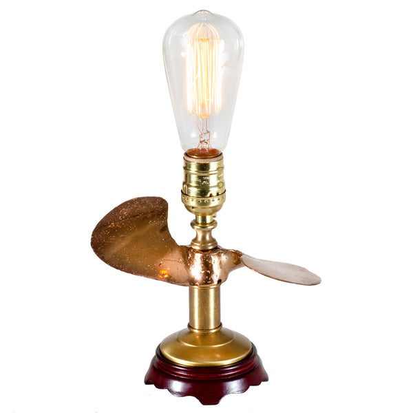 Vintage Solid Brass Boat Propeller Lamp with Large New Filament Lightbulb