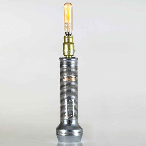 Vintage Silver Metal Ray-O-Vac Flashlight Lamp with Filament Lightbulb