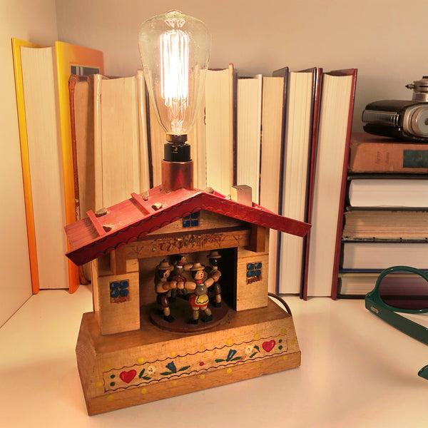 Vintage Wood Child's Toy Up-cycled Lamp with New Filament Lightbulb