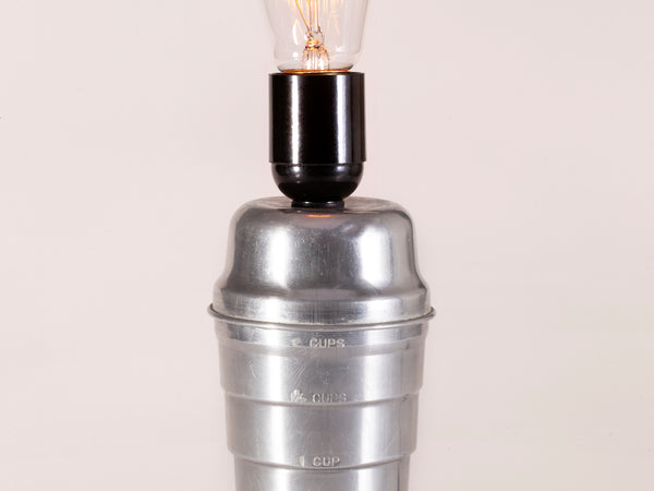Vintage Aluminum Measuring Cup with New Large Filament Lightbulb