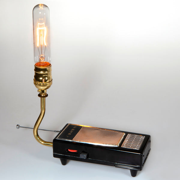 Hand Crafted Up-cycled Vintage Radio Lamp with Filament Lightbulb