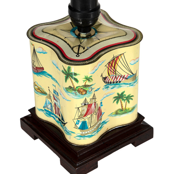 Vintage Ships Tea Caddy Lamp with New Lamp Shade