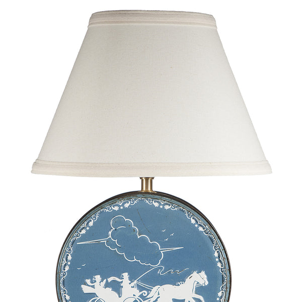 Vintage Blue White Round Metal Tin Lamp