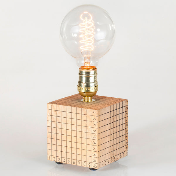 Unique Vintage Wood Cube Lamp with Large Filament Lightbulb