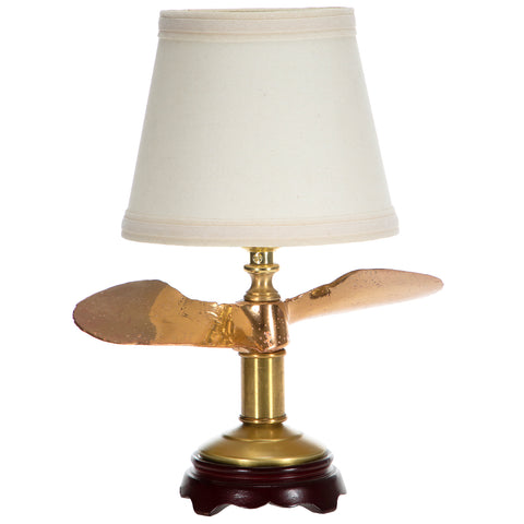 Vintage Solid Brass Boat Propeller Lamp with Large New Fabric Lampshade