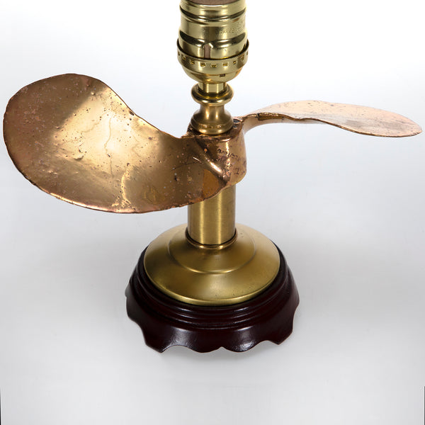 Vintage Solid Brass Boat Propeller Lamp with Large New Fabric Lampshade
