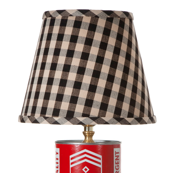 Vintage Motor Oil Tin Lamp with New Black Check Lampshade