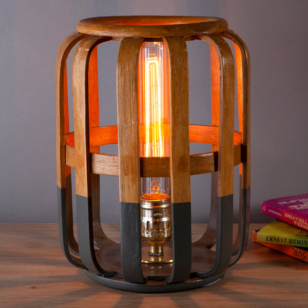 Unique Open Wood Sculpture Lamp with Filament Lightbulb
