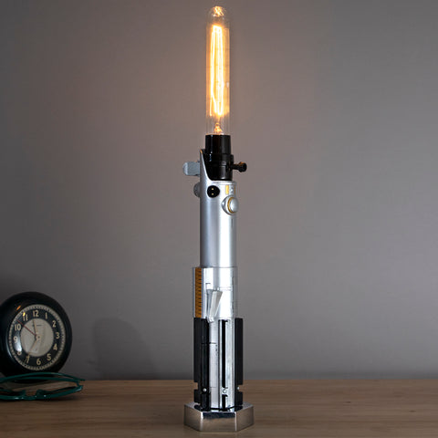 Lightsaber Replica Mounted on Silver Metal Base with New Filament Lightbulb