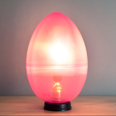 Egg Lamp - Hand Crafted Accent Light - Pink Ovoid Mounted on Black Base