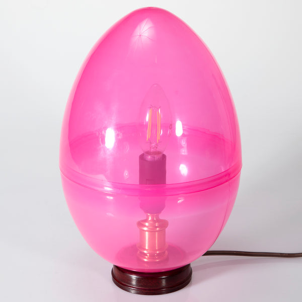 Egg Lamp - Hand Crafted Accent Light - Pink Ovoid Mounted on Black Base