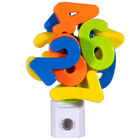 Unique Hand Crafted Colored Numbers Night Light  - Plug In LED Nightlight with Automatic Sensor